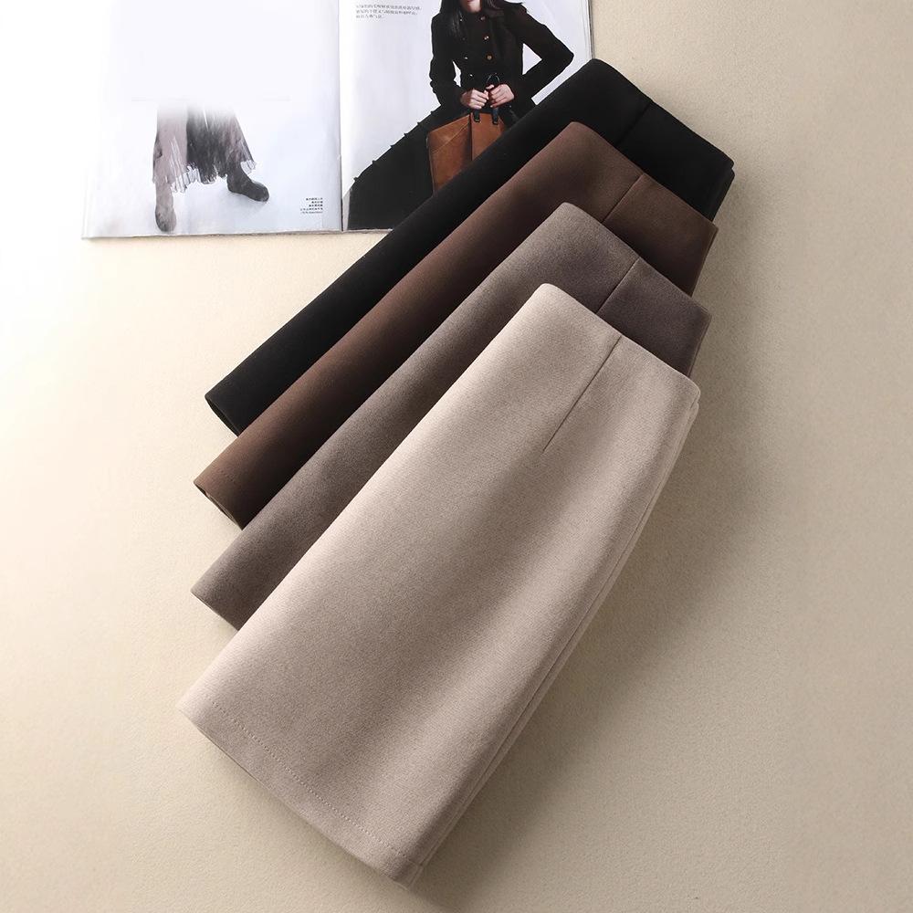 2025 New Women's High Waist Wool A-line Pencil Skirt – Versatile, Slimming, Short Autumn/Winter Skirt