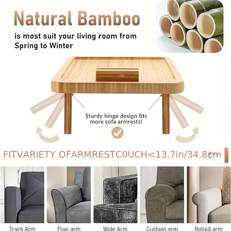 Bamboo Sofa Tray Table Clip On Side Table Couch Arm With Phone Holder