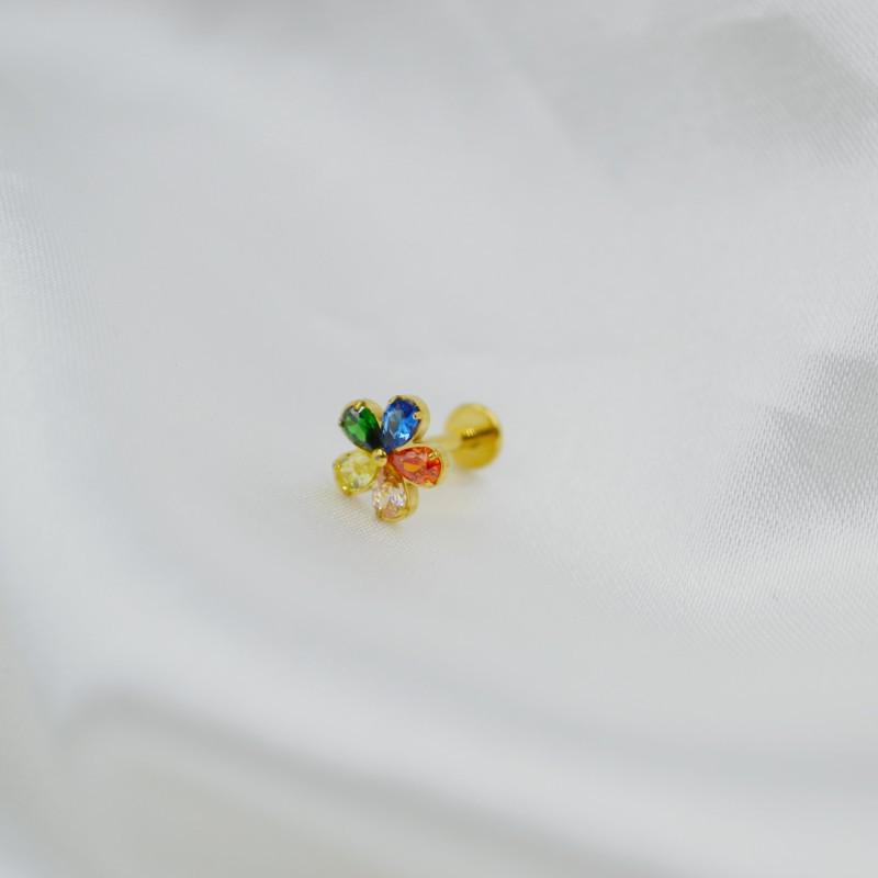 G23 Titanium Flower Diamond Inlay Lip & Tragus Piercing Stud