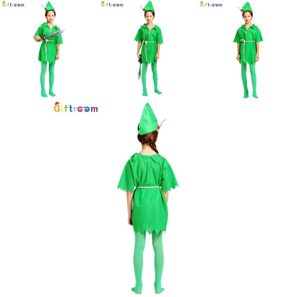 Peter Whimsical Kids Pan Costume In Vibrant Green Color For Boys Comfortable Polyester Fabric For Theatrical Fun