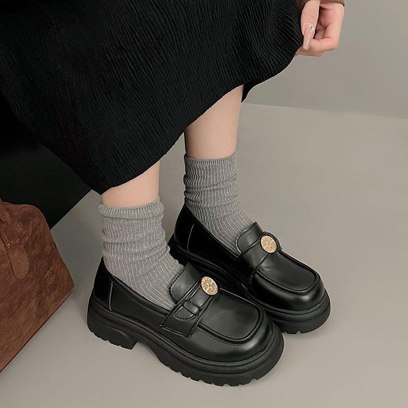 Fashion Doudou shoes with one foot, platform thick heel loafer single shoes for women 2025 new Japanese and Korean version of small leather shoe