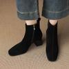 Krazing Pot Cow Suede Nubuck Winter Square Toe Modern Boots Thick High Heels Zipper Women Ankle Boots