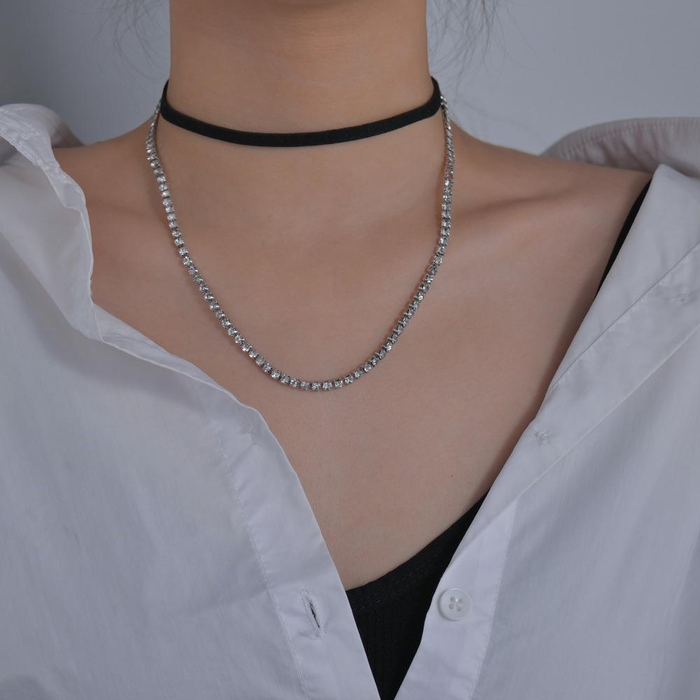 

Korean version of temperament cold wind double layer stacked wearing rhinestones full diamond light luxury collarbone chain women s metal срібний