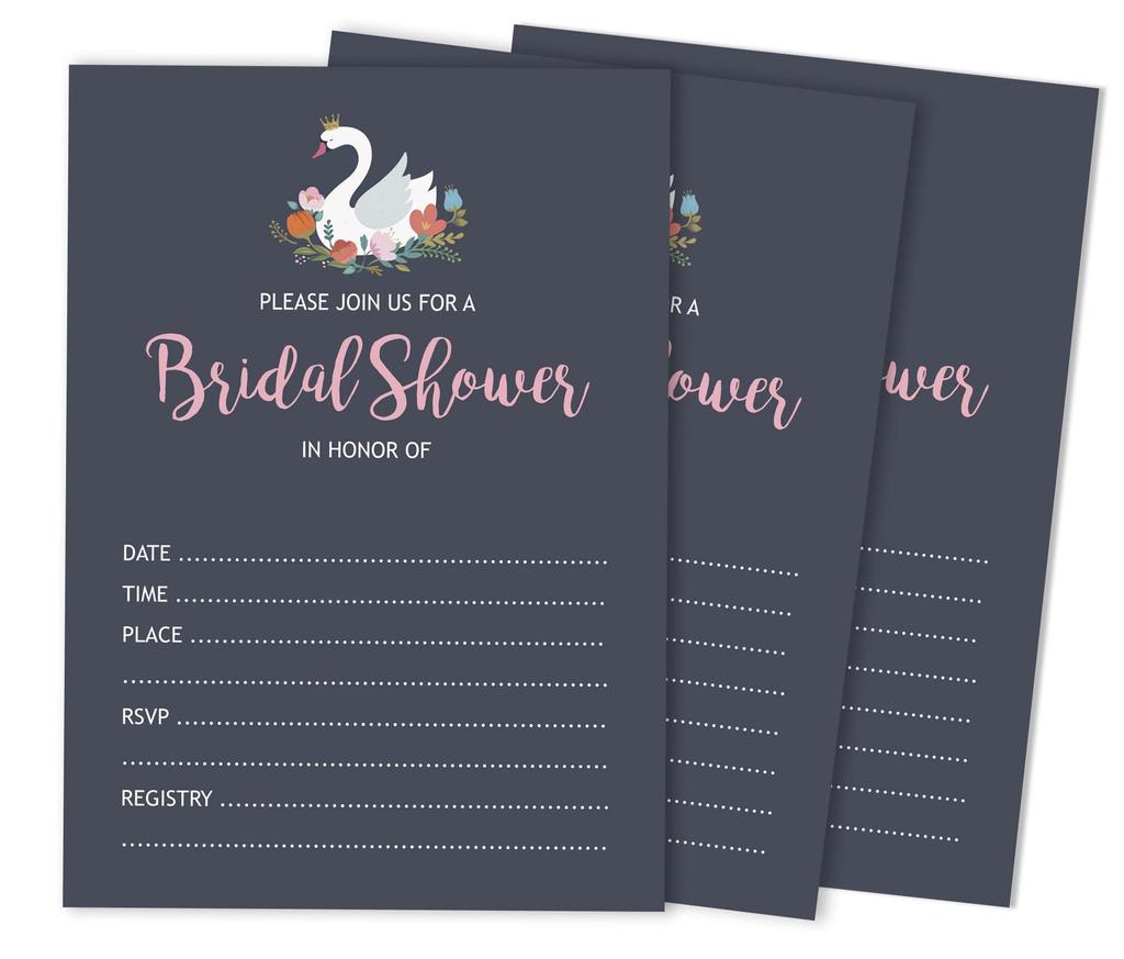 Inkdotpot 30A  SwanA  Fill-In Style Bridal Shower Invitations Wedding Blank