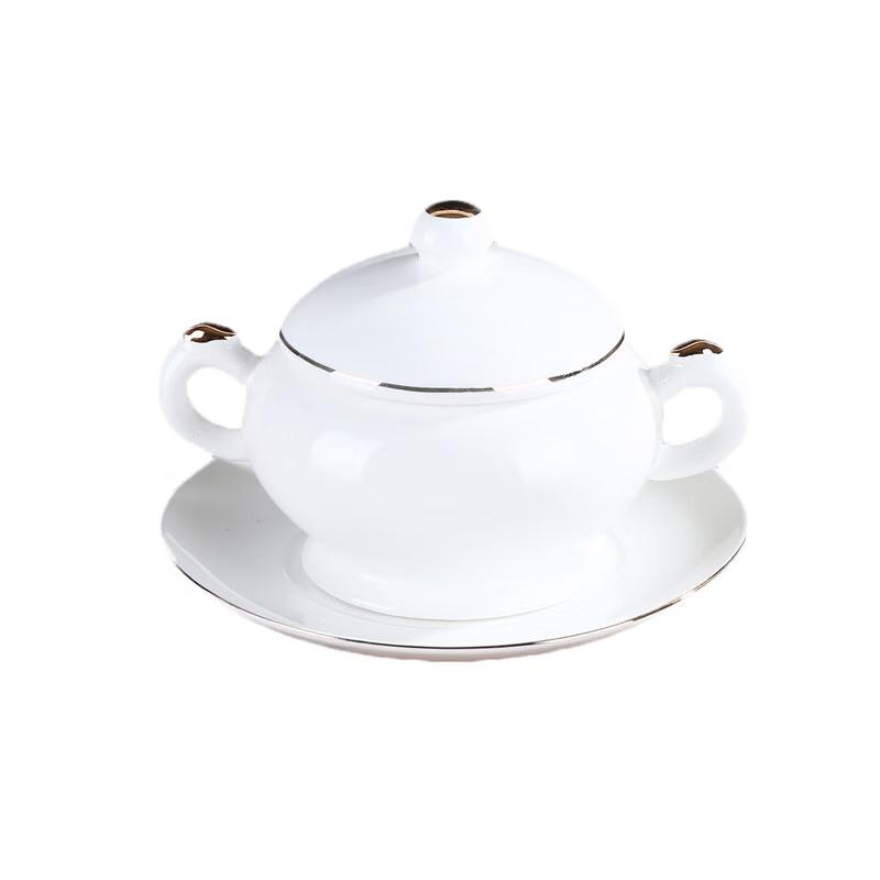 Homeglen Ceramic Stew Pot with Lid and Saucer, Gold Star