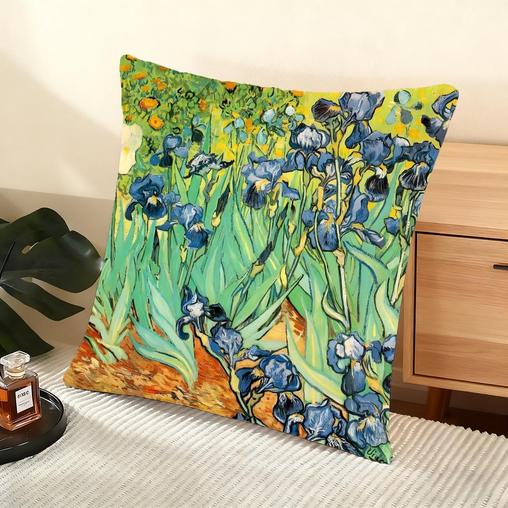 V-Van Gogh Oil Painting Cushion Cover Soft Short Plush Pillow Cover Smooth Cozy Texture Aesthetic Cushion Case Home Decor