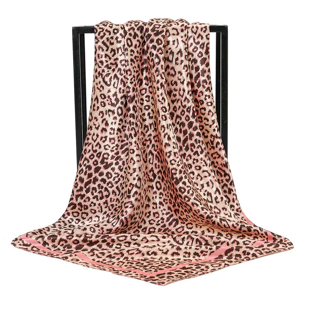 90*90cm Leopard Print Square Scarf Women Soft Satin Shawl Handkerchief Muslim Luxury Scarves Hijab Foulard Bandana