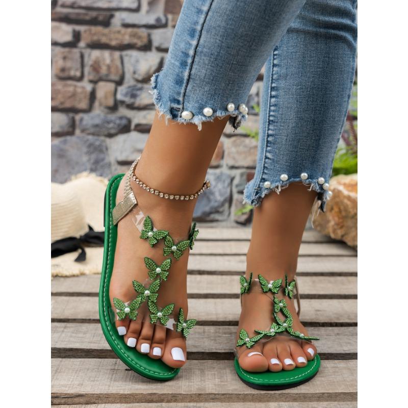 36-43 Size New Butterfly Rhinestone Flat Sandals with Soft Sole and Beach Heel Sandals