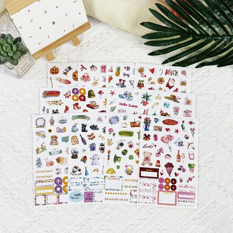 785Pcs Vintage Planner Decals Set Semi-Matte Paper Seals Reusable Irregular Shapes With 12 Month For Journaling English Language