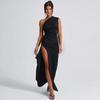 European and American summer 2026 new fashion temperament sexy slanted shoulder pleated elastic split sleeveless dress women