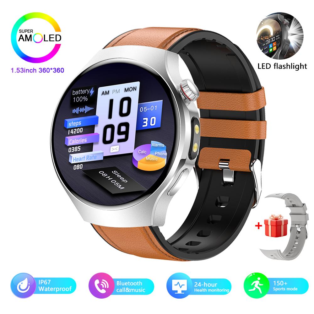 Outdoor Sports Men Smartwatch 1.53 360*360 HD AMOLED Screen LED Flashlight IP67 Waterproof Voice Call Smartwatch Gifts for Men