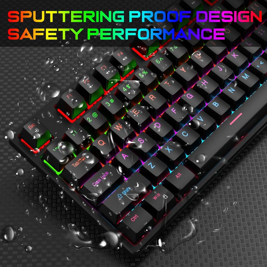 104 Tasten RGB-beleuchtete mechanische Tastatur Kabelgebundene RGB-Gaming-Tastatur Cyan-Achse Tastenkappen für PC Laptop Desktop Esports Ergonomie Tastatur