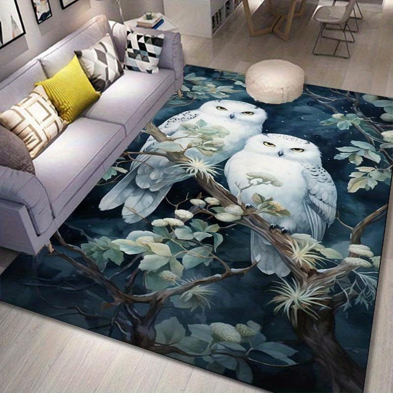 Enchanting Snowy Owls Rug for Living Room Decor - Unique Wildlife Art Carpet with Nature Theme | Home Accessories