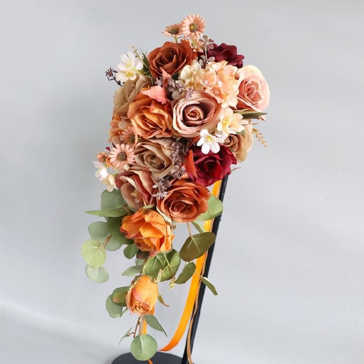Artificial Rose Faux Bouquet for Bohemian Farmhouse Wedding Champagne Bridal Bouquet Wedding Props