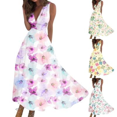 Women's Long Dress Maxi Dress Casual Dress Summer Casual Sleeveless V Neck Boho Waist Retraction Printed Dress
