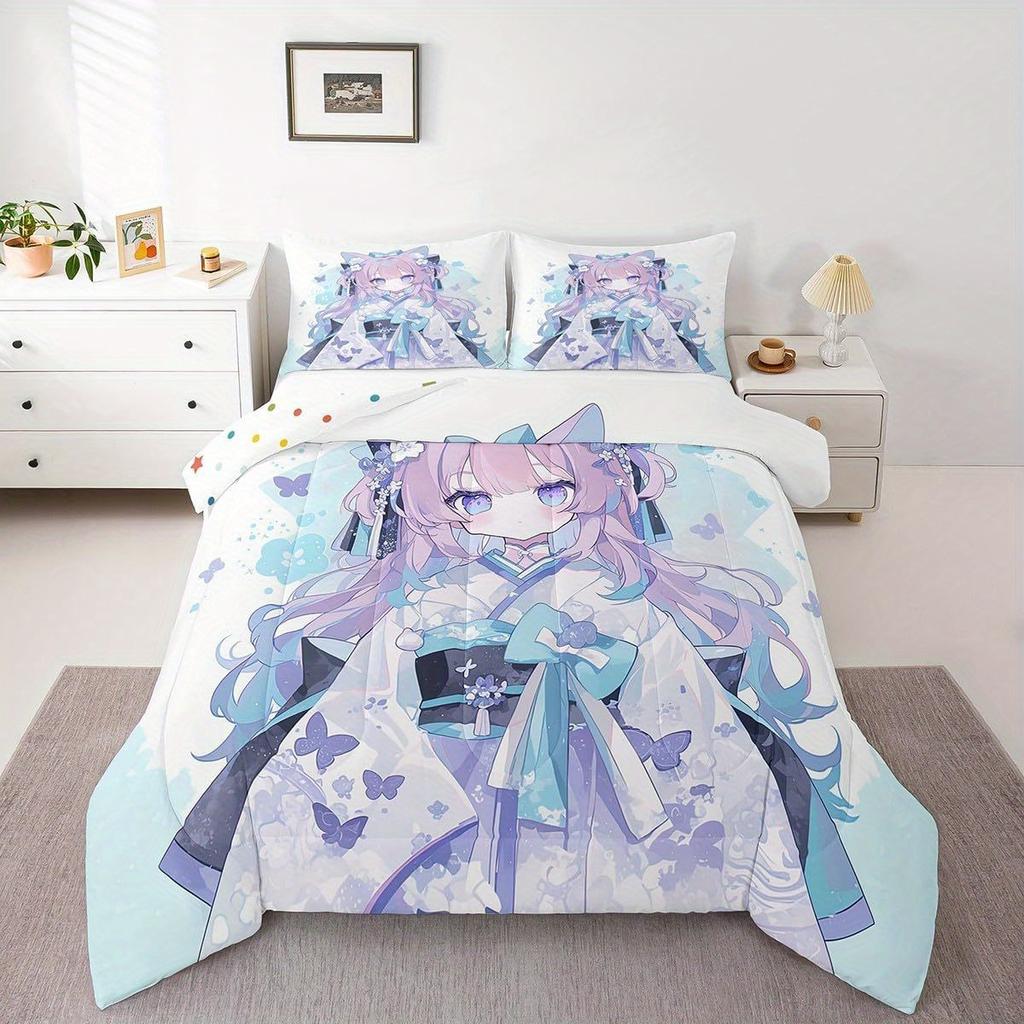 Erosebridal 2/3pcs Japanese Anime Bedding 3D Anime Comforter Set Kawaii Japanese Style Bedding Comforter Sets Cartoon Uniform