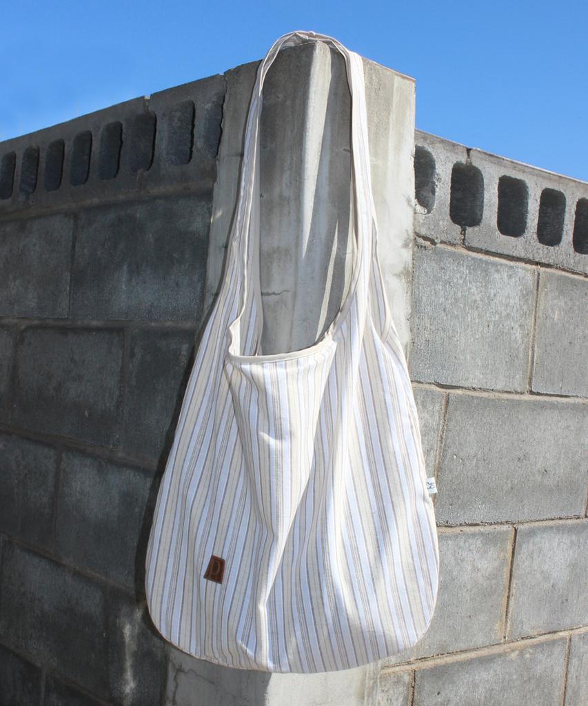 Pmco Striped Button Packable Shoulder Bag (Beige)
