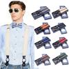 Unisex Y-Back Button End Suspenders Elastic 6 Clips Adjustable Braces with Gift Box