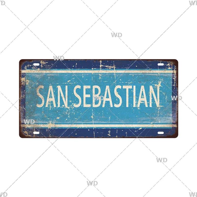 Spain City Metal Sign Licenses Plate Plaque Metal Vintage Tin Sign BARCELONA/MADRID/SEVILLE Flag Bar Pub Man Cave Club Poster