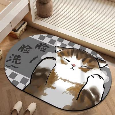 Cartoon Diatom Mud Mat Cute Cat Bathroom Non-slip Mat Toilet Easy To Clean and Take Care of Non-slip Foot Mat