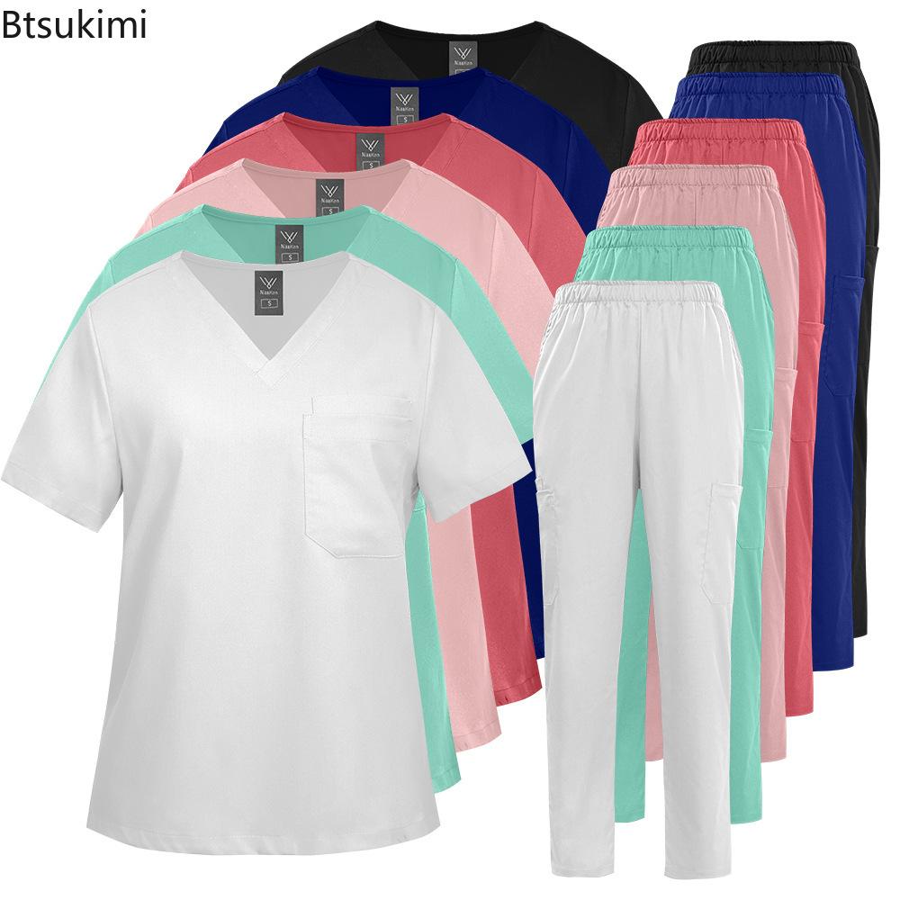 Multicolor Beautician Lab Workwear Solid Color Beauty Salon Nursing Uniforms Pet Clinic Scrubs Uniforms Work Clothes