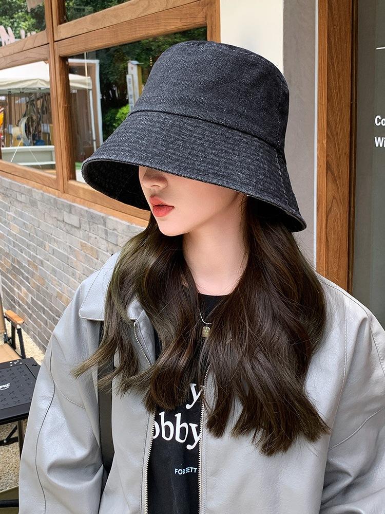 Bucket hat women's black sunscreen hat autumn and winter versatile autumn and winter bucket hat trendy face covering cowboy hat basin hat