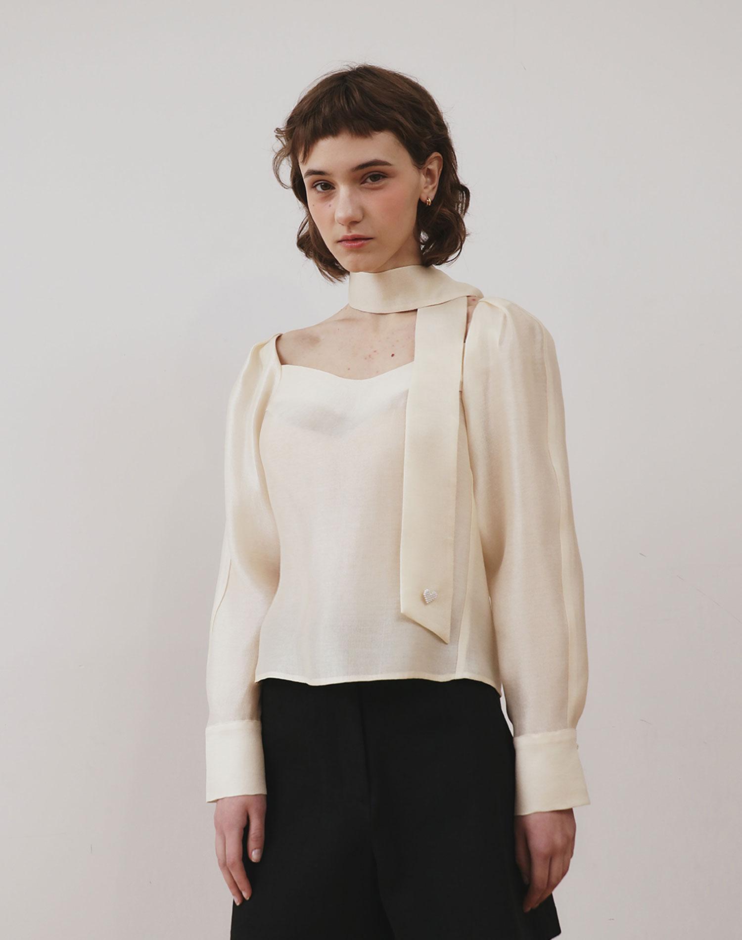 G Mar Love Scarf Blouse Ivory M