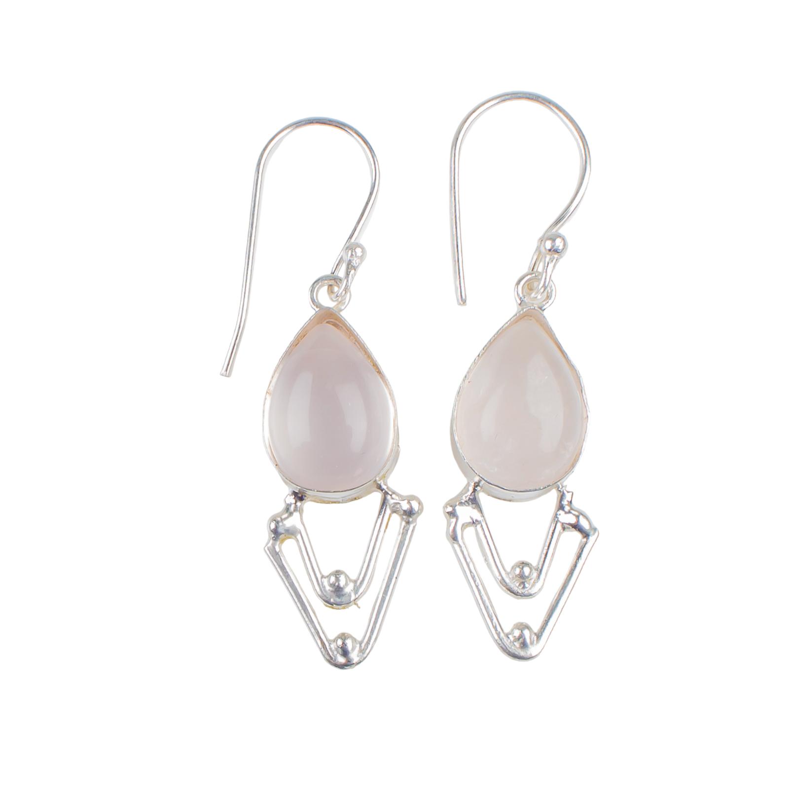 

Rose Quartz Gemstone 925 Sterling Silver Handmade Jewelry Earrings For Daughter EE-39-22