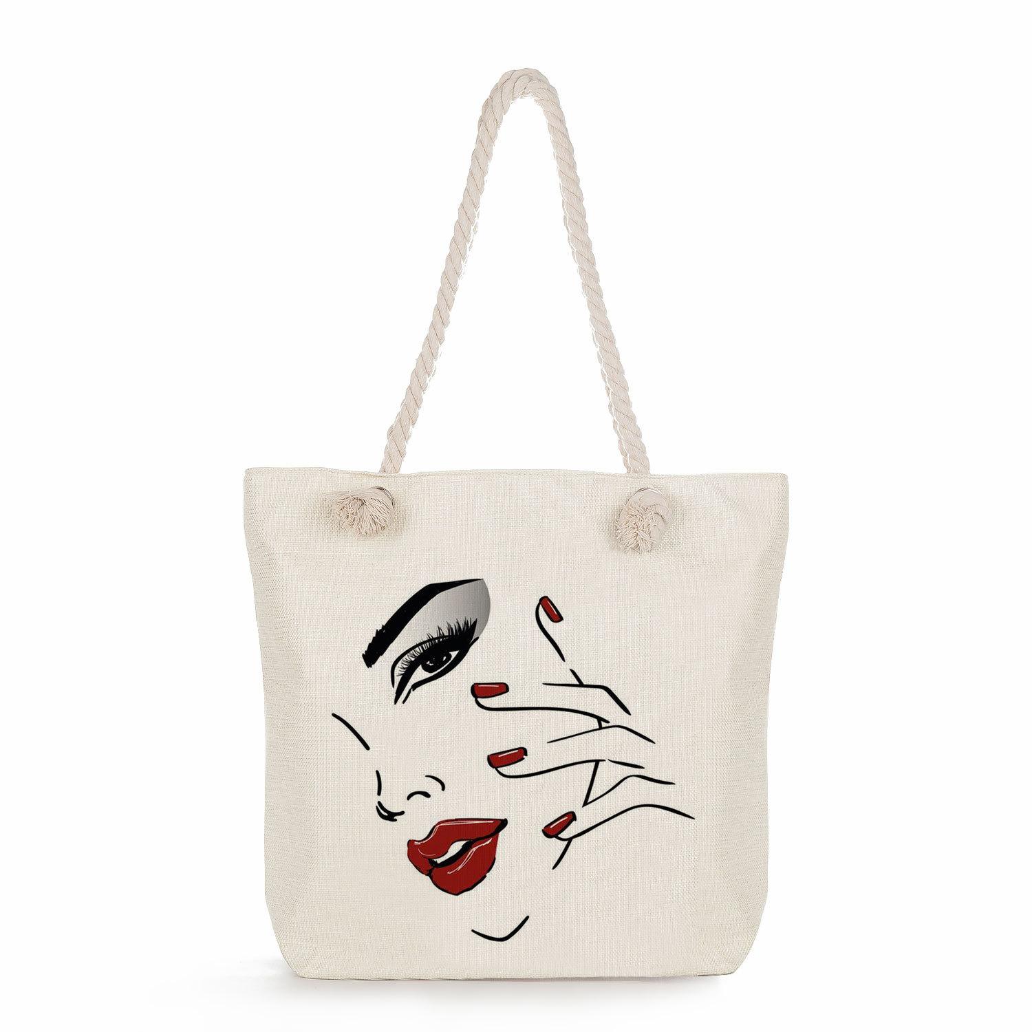 

Facial expression print thick rope single-shoulder beach bag 7260 KTB