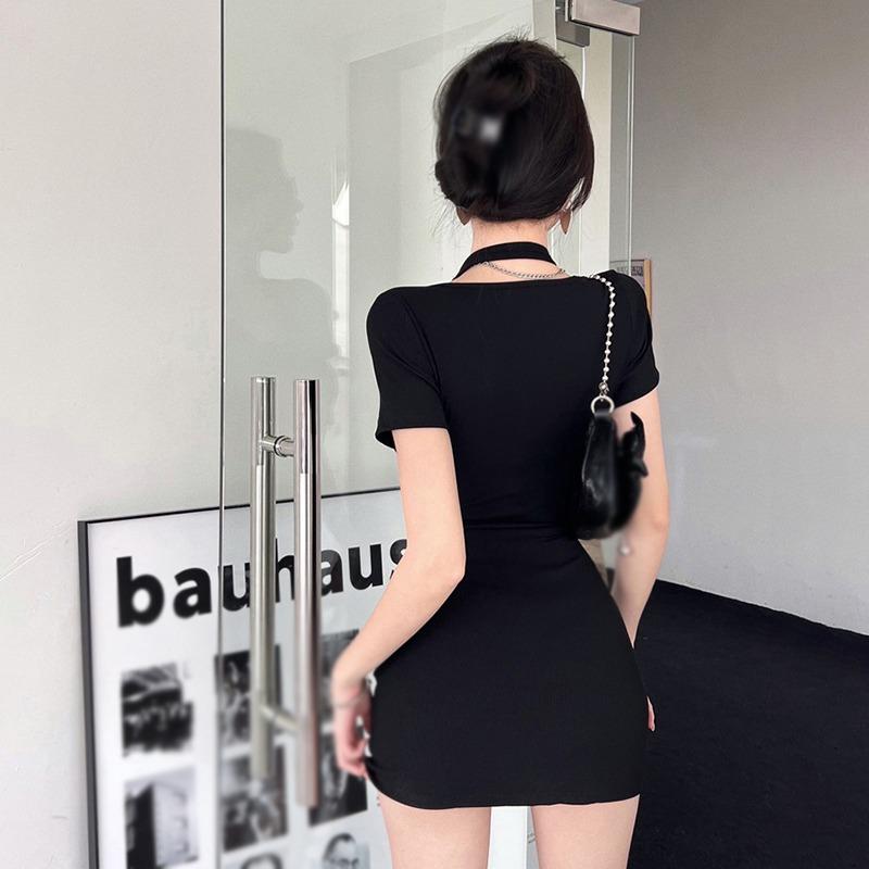 Women's Dress Solid Color Slim Casual Short Sleeves Retro
