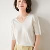 Women's V-Neck Knit Pullover Sweater, Mid-Sleeve, Plush Base Layer, Autumn Style