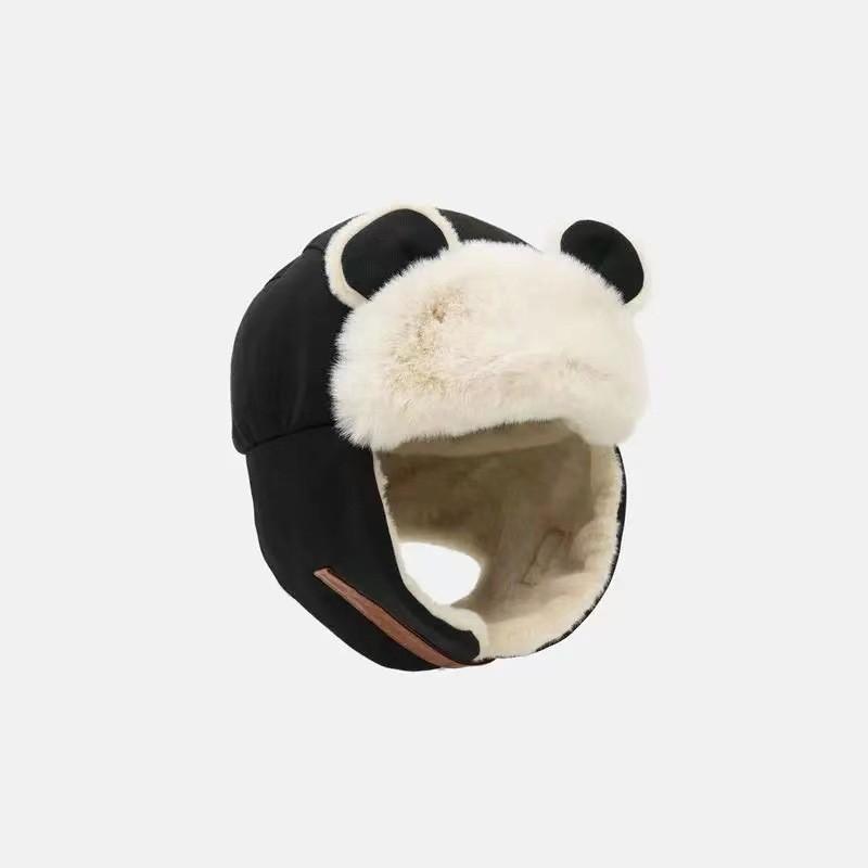 

Style Knitted Bear Earmuff Lei Feng Hat With Plush Material For Winter Outdoor Activities чёрный