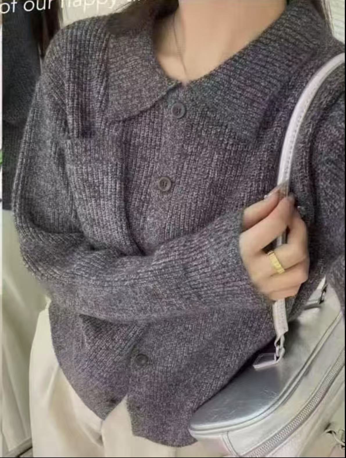 

Малиновый пуловер с лацканами, вязаный свитер, женский осенне-зимний, свободный, ленивый, мягкий, восковой, высококачественный вязаный топ One Size серый