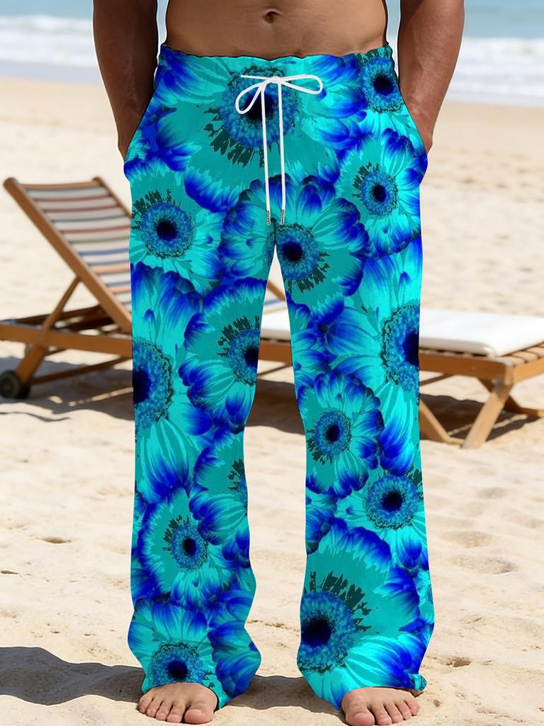 Casual men's printed loose straight trousers vacation beach pants men's European and American breathable