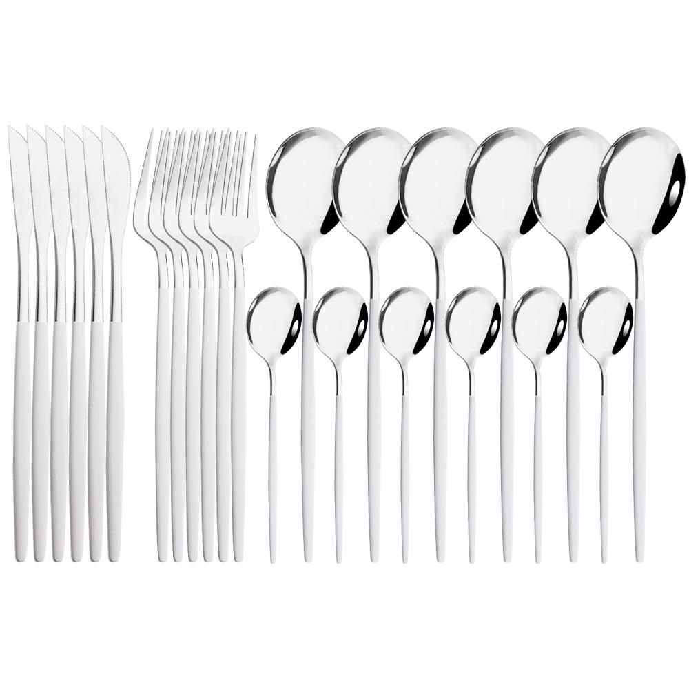 Rainbow Color 24Pcs Dinnerware Stainless Steel Cutlery Set for 6 People Knife Fork Spoon Western Tableware Silverware Set for Home Wedding