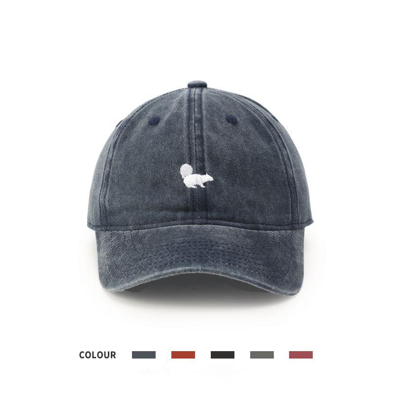 Baseball Cap Summer Sunscreen Retro Washed Sun Hat Student Versatile Trend Squirrel Embroidery Cap Female