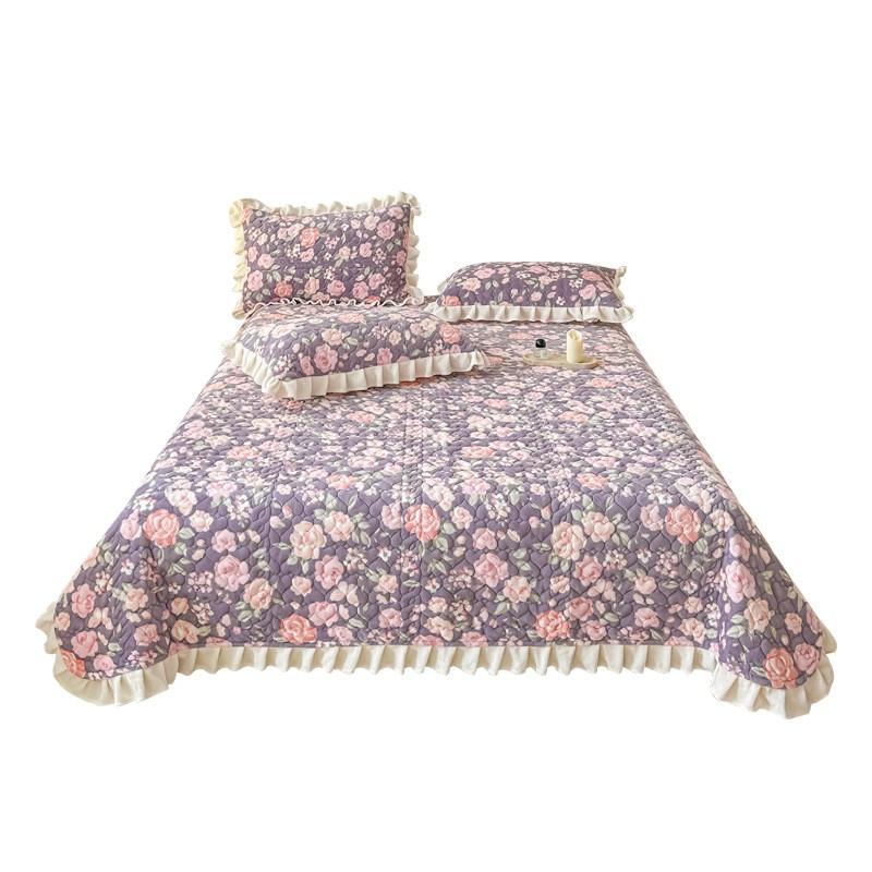 Thick Warm Milk Coral Fleece Bedding Set Floral Bedspread Quilt Cover Lace Trim Home