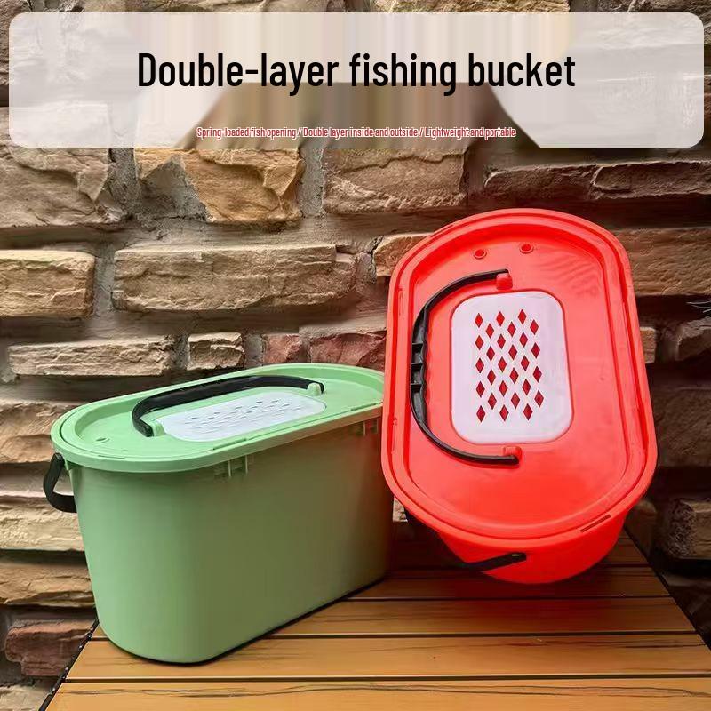 Dual-Layer Live Fish Bucket: Durable Multi-Function Hard Shell for Stream Fishing & Mackerel Lure чёрный