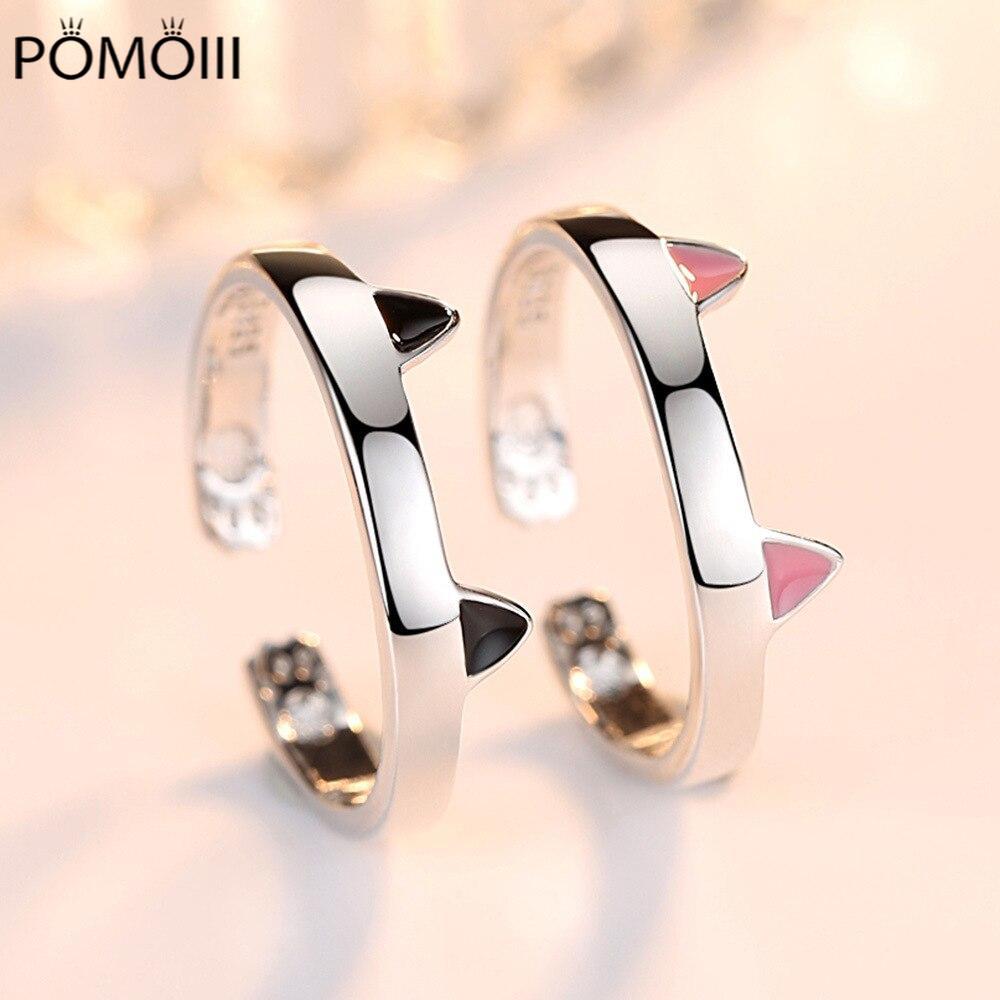 New 925 Sterling Silver Women Ring Fashion Cute Pet Pink Cat Ear Paw Adjustable Rings Jewelry Anniversary Gift