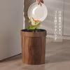 Stylish Single-piece Wood-grain Trash Can with No Lid, Conceals Trash Bags, Perfect for Bathrooms, Bedrooms, Kitchens, and Offices (cylindrical)