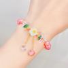 Cute Kids Glass Beaded Bracelet Princess Cartoon Crystal Flower Charm Bangle Handmade Jewelry Gift For Girls Students