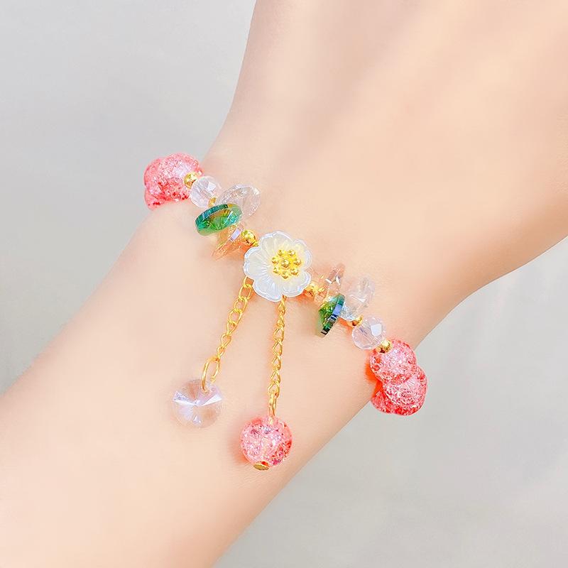 Cute Kids Glass Beaded Bracelet Princess Cartoon Crystal Flower Charm Bangle Handmade Jewelry Gift For Girls Students