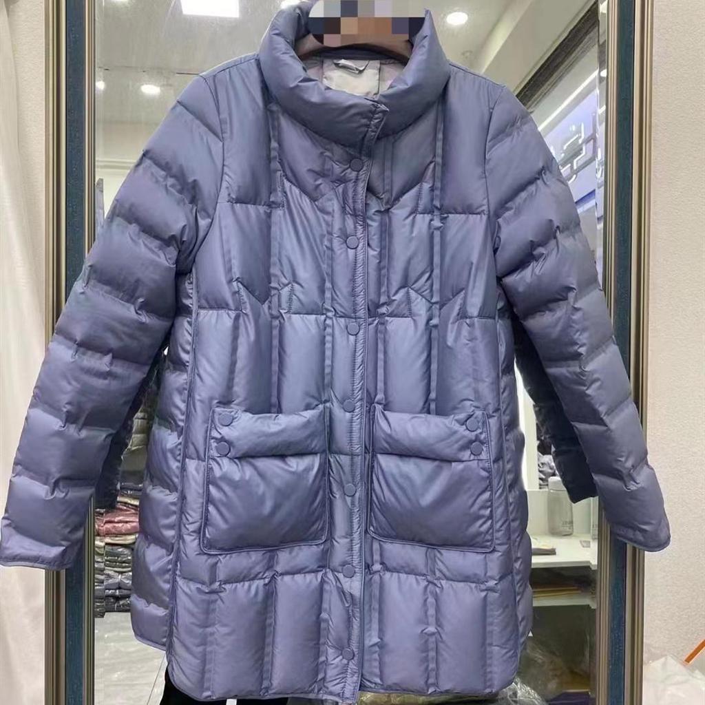 Piumino da donna leggero e sottile di qualità Witner, colletto alla coreana, manica lunga, sottile, cappotto caldo in piumino d'anatra bianco