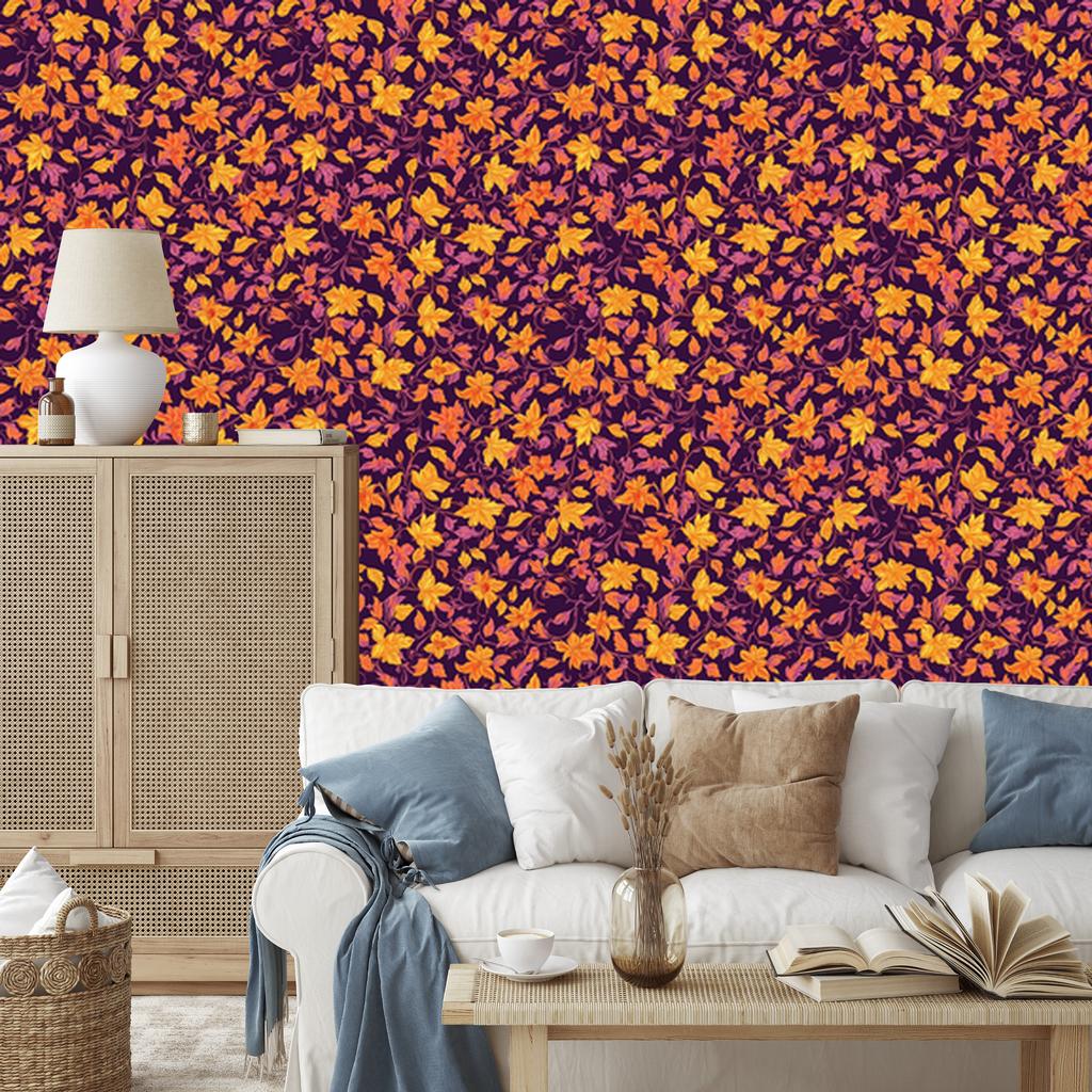 Intricate floral pattern wallpaper in burgundy, red and plum 50x1000