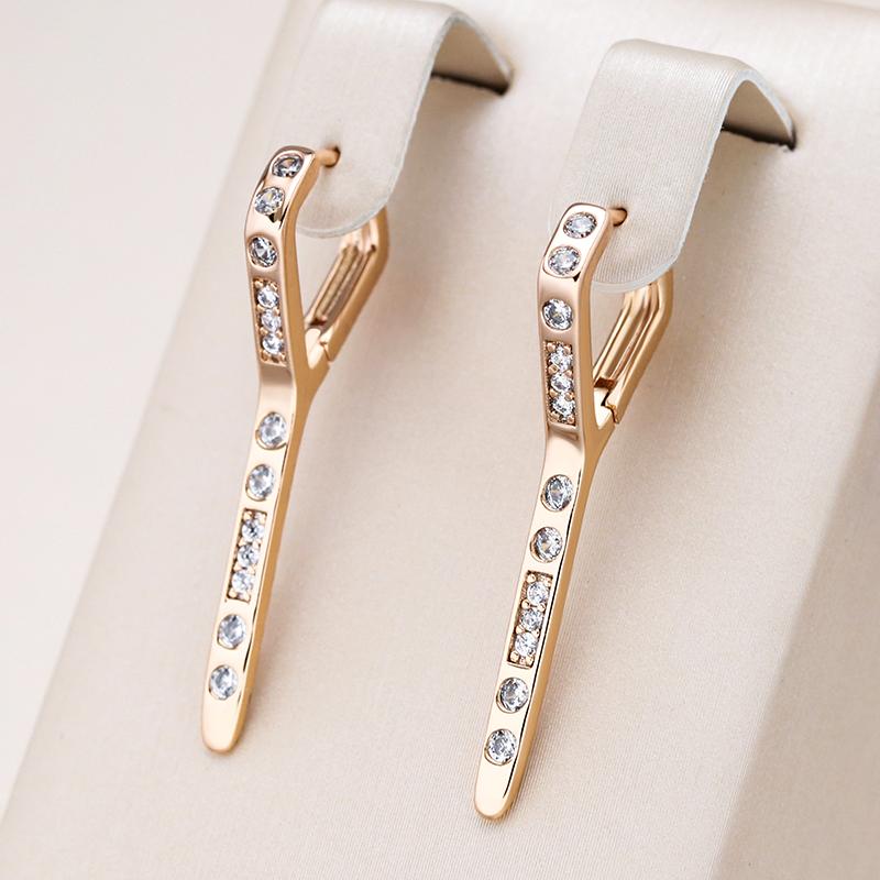 New  Rose Gold Long Earrings For Women Girl Fashion Geometric Natural Zircon Drop Earring High Quality Daily Jewelry