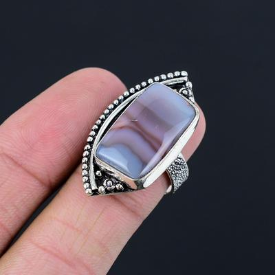 Wedding Gift For Her 925 Silver Natural Botswana Agate Statement Ring Size 8