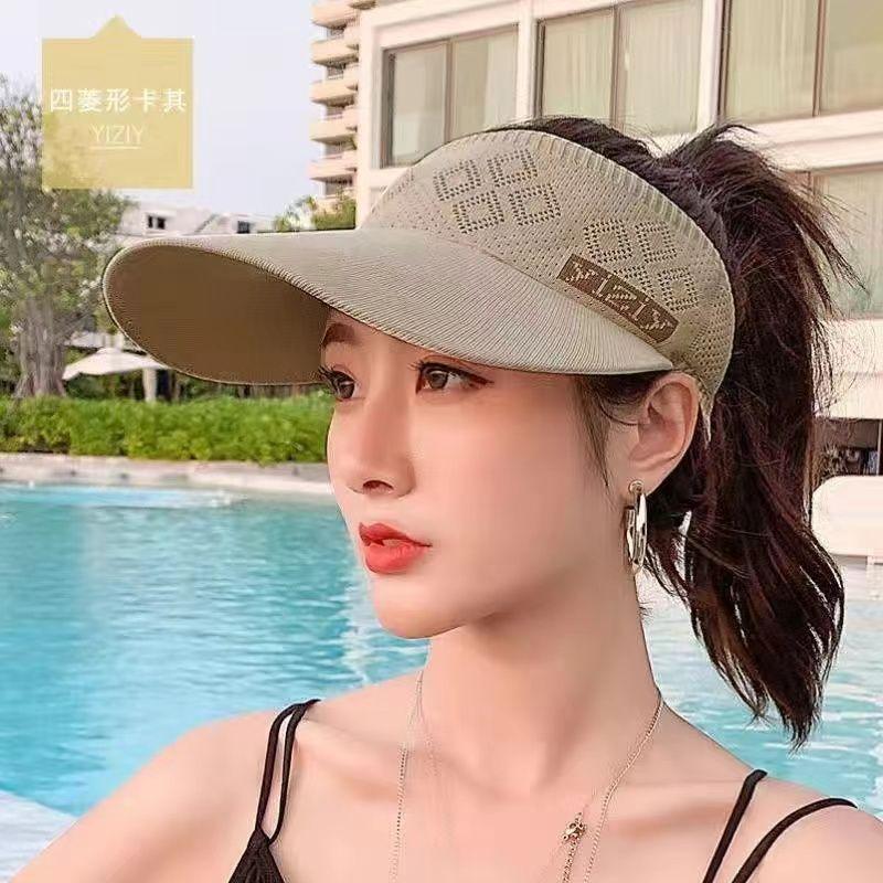 

Sun Hat Visor Cap Peaked Cap Female Summer Sports Running Topless Hat Cut Out Sun Hat Cycling Cap Blocks-Khakis No specifications