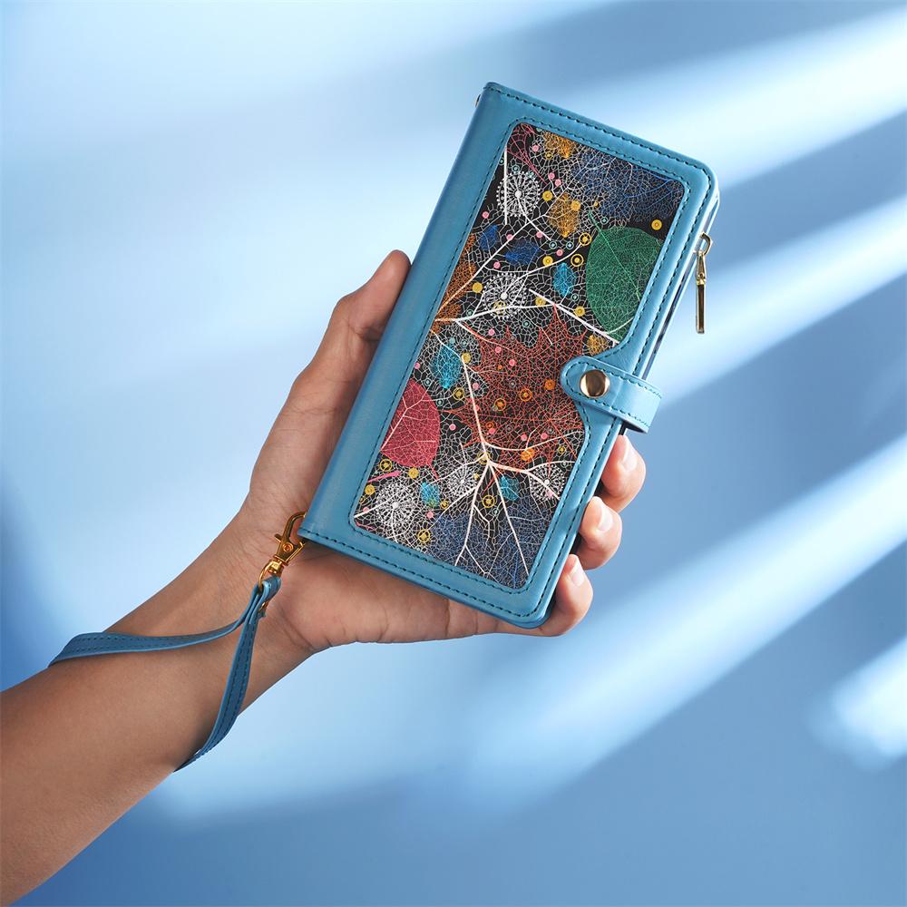 For Oppo Reno10/Reno9/Reno7...Realme11/Realme9/C21/C15/C55...Oppo A94/A74... Leaves Pattern Multi Card Wallet Anti Theft Brush Design Phone Case