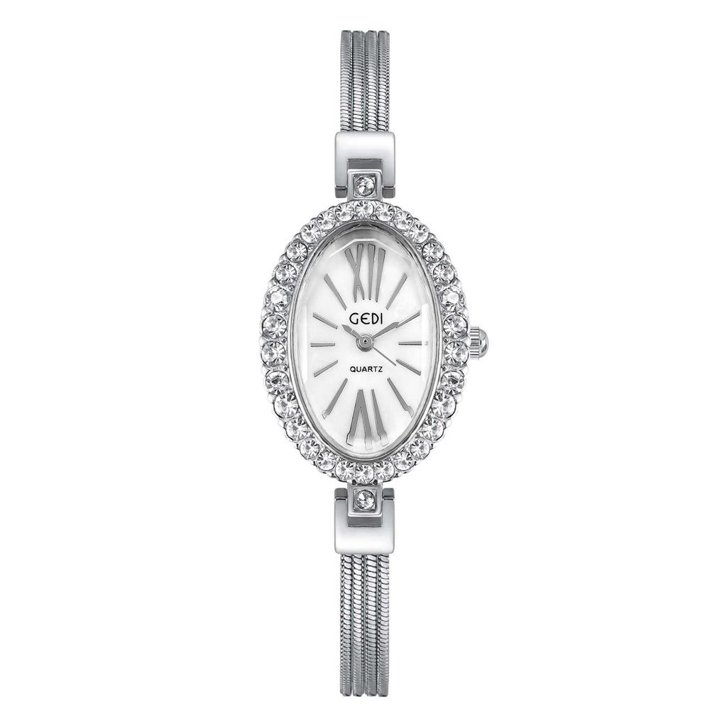 Full Diamond Personality Niche Oval Small Plate Ladies Light Luxury Fashion Waterproof Bracelet Quartz Watch