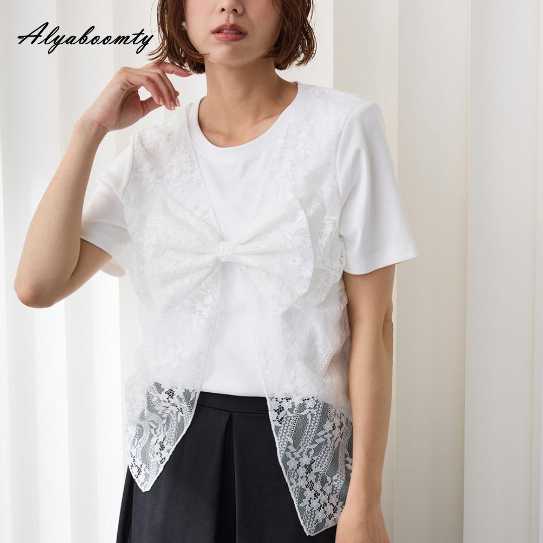 

Korean Style Summer Women Patchwork T-Shirt O Neck White Gray Black Bow Mesh Stylish Tee Short Sleeve Feminine Cotton Top One Size белый